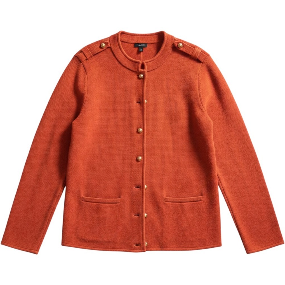 Talbots Womens Merino‎ Wool Blend Military Cardigan Rust Orange Large